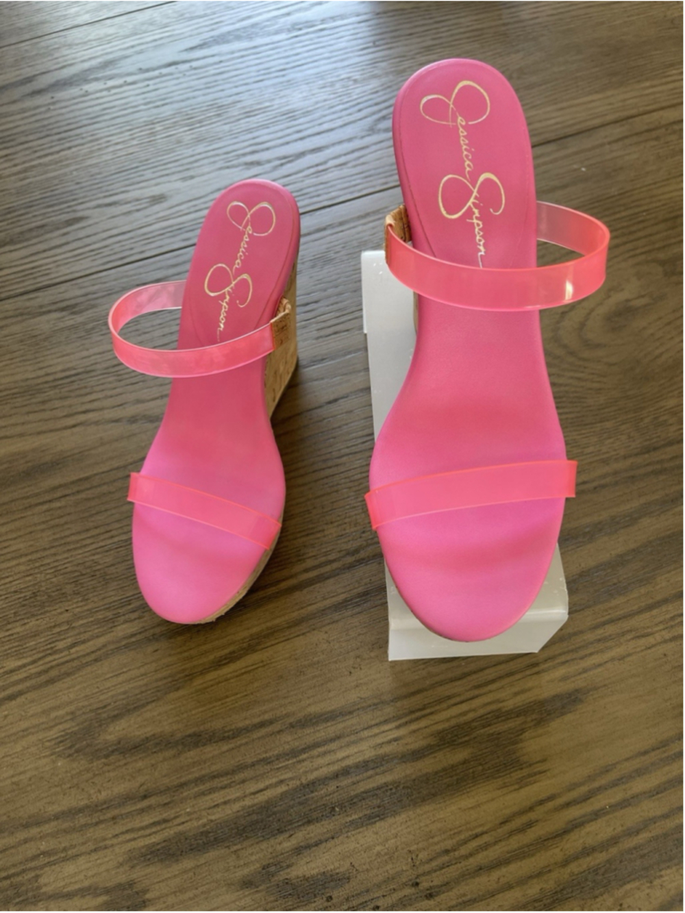 Jessica Simpson Women’s Pink/Brown Slip-On Wedge Sandals Logo Synthetic 7.5 - Picture 2 of 8